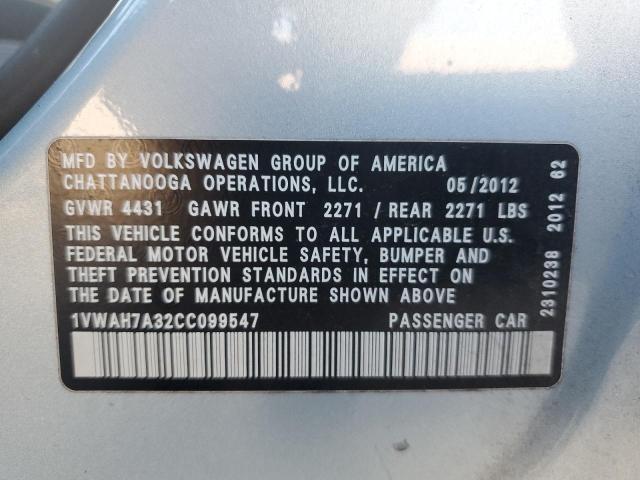 1VWAH7A32CC099547 - 2012 VOLKSWAGEN PASSAT S BLUE photo 12