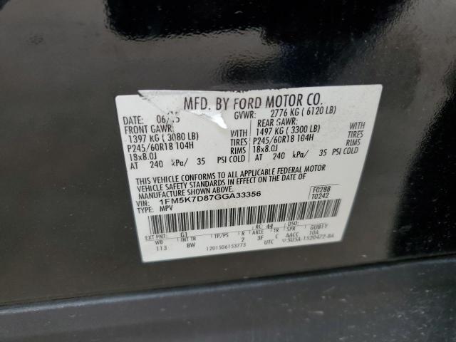 1FM5K7D87GGA33356 - 2016 FORD EXPLORER XLT 黑色 照片 13