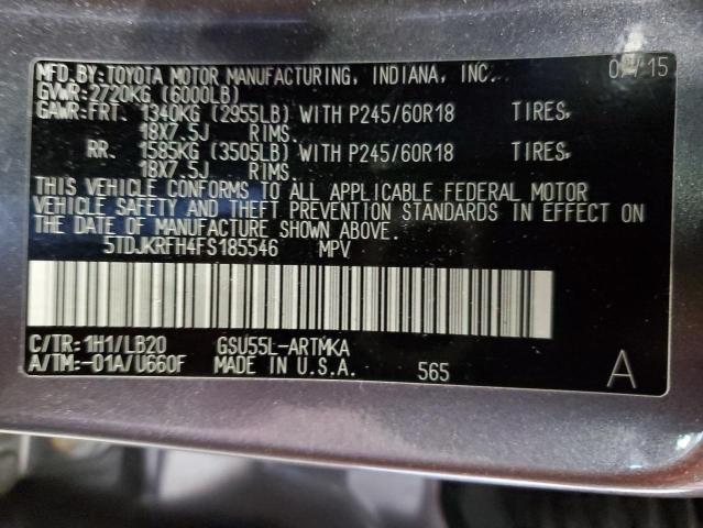 5TDJKRFH4FS185546 - 2015 TOYOTA HIGHLANDER XLE BROWN photo 12