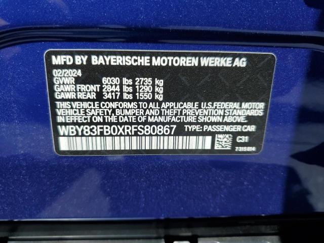 WBY83FB0XRFS80867 - 2024 BMW I4 XDRIVE 40 BLUE photo 12