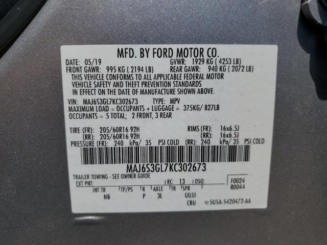 MAJ6S3GL7KC302673 - 2019 FORD ECOSPORT SE Srebrny zdjęcie 13