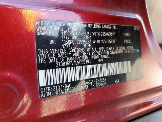 2T3H1RFV1LW059193 - 2020 TOYOTA RAV4 LE RED photo 12