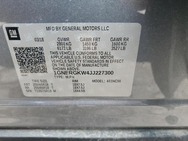 1GNERGKW4JJ227300 - 2018 CHEVROLET TRAVERSE LT ნაცრისფერი ფოტო 12