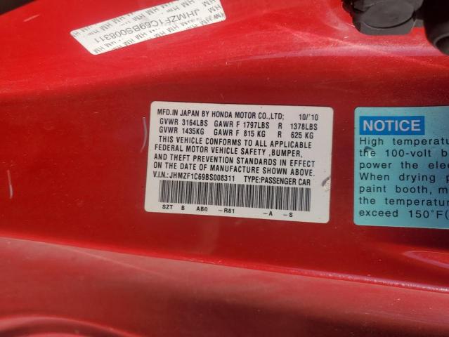 JHMZF1C69BS008311 - 2011 HONDA CR-Z EX წითელი ფოტო 12