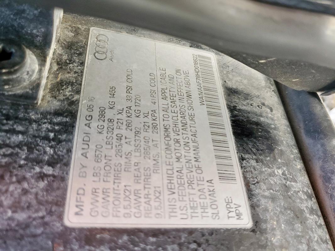 WA1VAAF78HD016622 - 2017 AUDI Q7 PRESTIGE BLACK photo 13