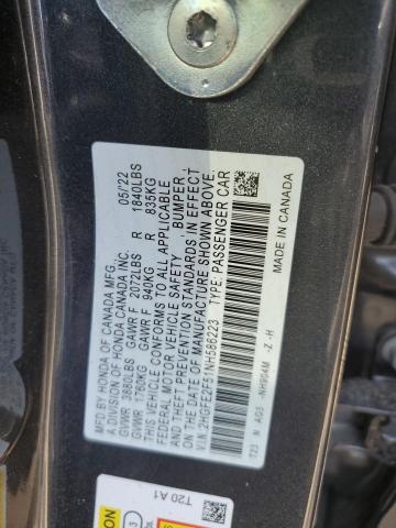 2HGFE2F51NH586223 - 2022 HONDA CIVIC SPORT 灰色 照片 12