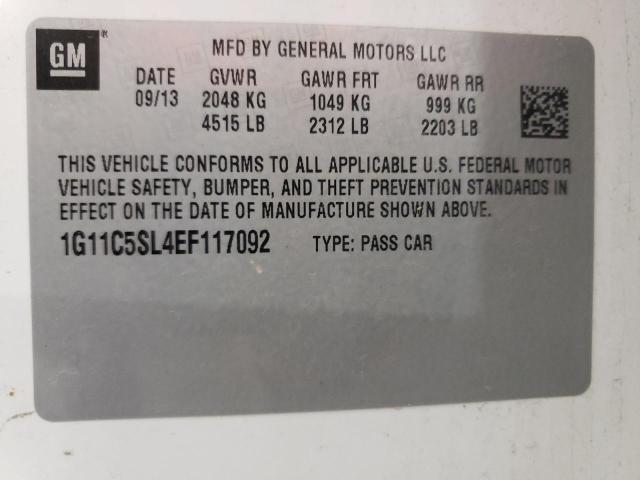 1G11C5SL4EF117092 - 2014 CHEVROLET MALIBU 1LT WHITE photo 10