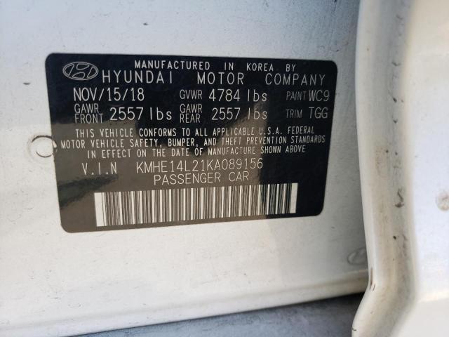 KMHE14L21KA089156 - 2019 HYUNDAI SONATA PLUG-IN HYBRID WHITE photo 12