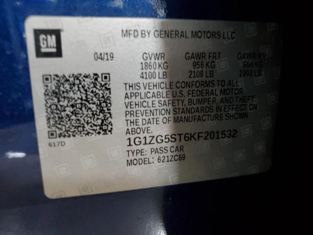 1G1ZG5ST6KF201532 - 2019 CHEVROLET MALIBU RS BLUE photo 12