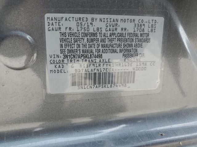 3N1CN7AP5KL874498 - 2019 NISSAN VERSA S 灰色 照片 14