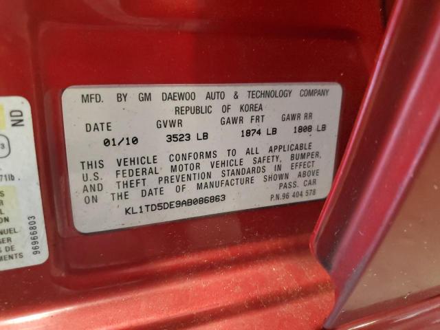 KL1TD5DE9AB086863 - 2010 CHEVROLET AVEO LS 红色 照片 12