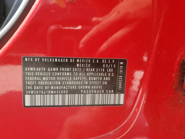 3VW2K7AJ1DM432650 - 2013 VOLKSWAGEN JETTA BASE RED photo 12