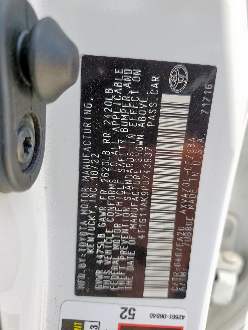 4T1G11AK9PU743837 - 2023 TOYOTA CAMRY SE NIGHT SHADE WHITE photo 12