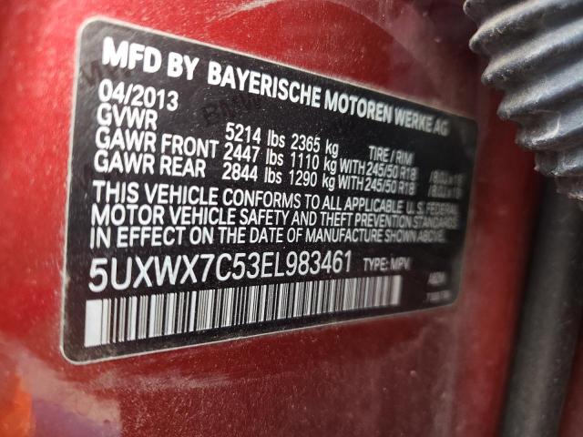 5UXWX7C53EL983461 - 2014 BMW X3 XDRIVE35I RED photo 13