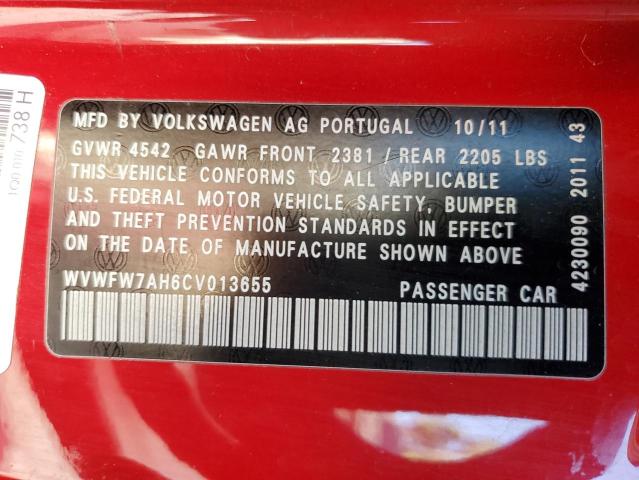 WVWFW7AH6CV013655 - 2012 VOLKSWAGEN EOS LUX 红色 照片 12