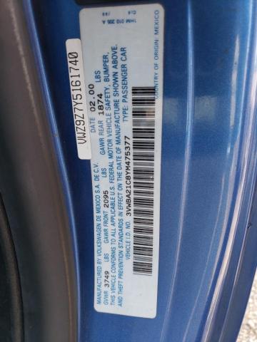 3VWBA21C8YM475377 - 2000 VOLKSWAGEN NEW BEETLE GL 蓝色 照片 12