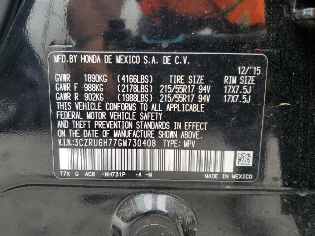 3CZRU6H77GM730408 - 2016 HONDA HR-V EXL BLACK photo 12
