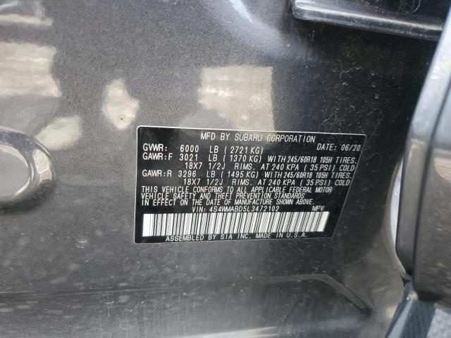 4S4WMABD5L3472102 - 2020 SUBARU ASCENT PREMIUM GRAY photo 14