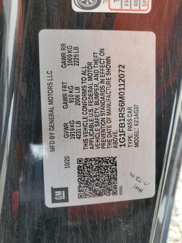 1G1FB1RS6M0112072 - 2021 CHEVROLET CAMARO LS BLACK photo 12