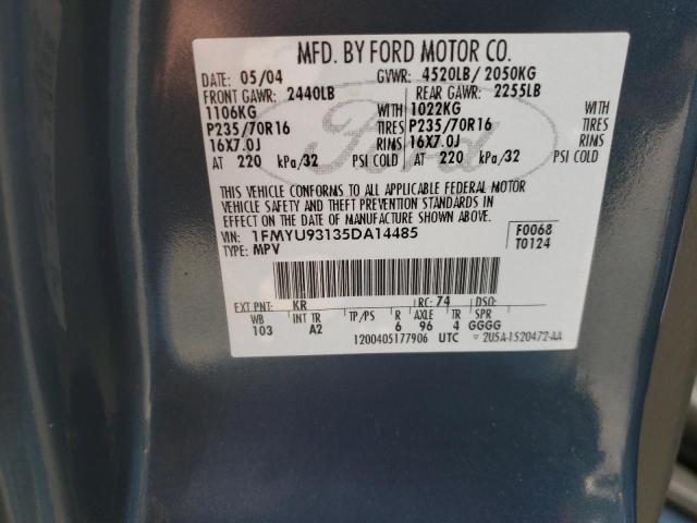 1FMYU93135DA14485 - 2005 FORD ESCAPE XLT BLUE photo 13