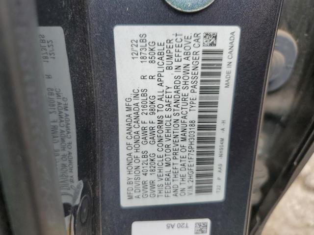 2HGFE1F75PH303188 - 2023 HONDA CIVIC EX Grafitowy zdjęcie 12