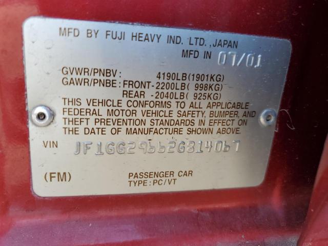 JF1GG29662G814067 - 2002 SUBARU IMPREZA WRX RED photo 12