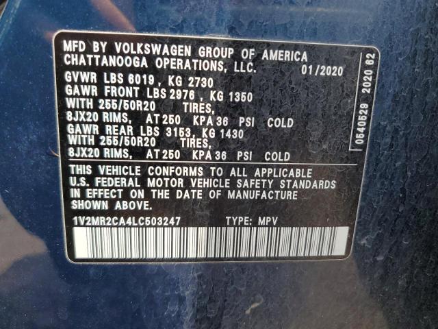 1V2MR2CA4LC503247 - 2020 VOLKSWAGEN ATLAS SEL BLUE photo 12