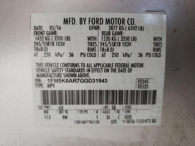 1FM5K8AR7GGD31943 - 2016 FORD EXPLORER POLICE INTERCEPTOR SILVER photo 13