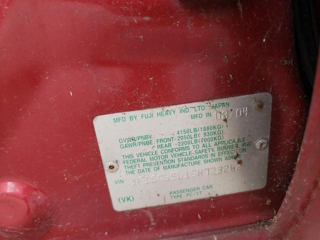 JF1SG65615H723262 - 2005 SUBARU FORESTER 2.5XS Կարմիր լուսանկար 12