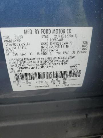 1FMSK7DH3LGB63714 - 2020 FORD EXPLORER XLT BLUE photo 14