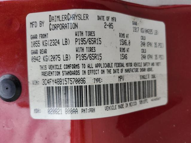 3C4FY48B15T570096 - 2005 CHRYSLER PT CRUISER RED photo 12