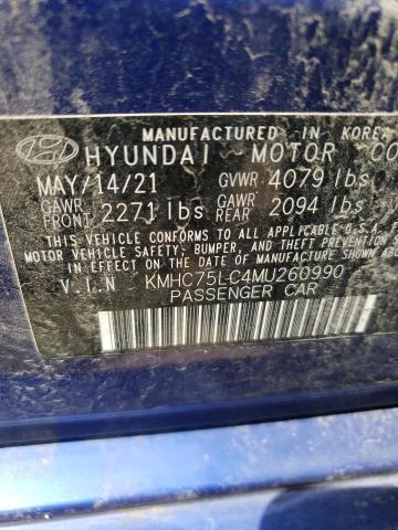 KMHC75LC4MU260990 - 2021 HYUNDAI IONIQ SE BLUE photo 12