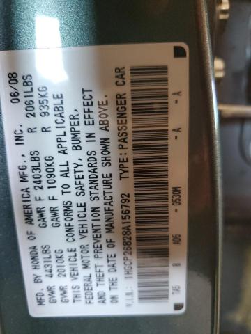 1HGCP26828A156792 - 2008 HONDA ACCORD EXL GREEN photo 12