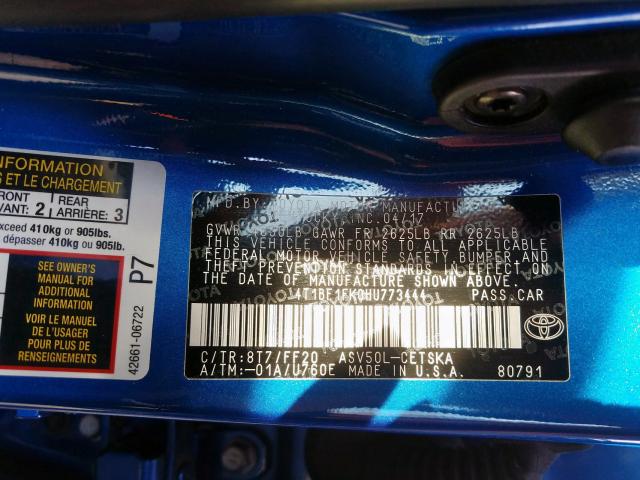 4T1BF1FK0HU773444 - 2017 TOYOTA CAMRY LE  photo 10