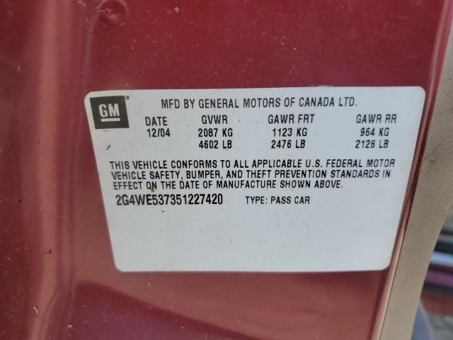 2G4WE537351227420 - 2005 BUICK LACROSSE CXS RED photo 12