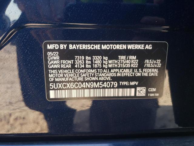5UXCX6C04N9M54079 - 2022 BMW X7 M50I BLUE photo 12