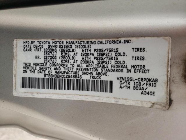 5TESN92N01Z848646 - 2001 TOYOTA TACOMA XTRACAB PRERUNNER ვერცხლისფერი ფოტო 13