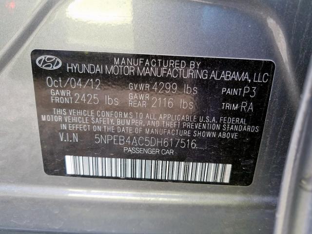 5NPEB4AC5DH617516 - 2013 HYUNDAI SONATA GLS  photo 10