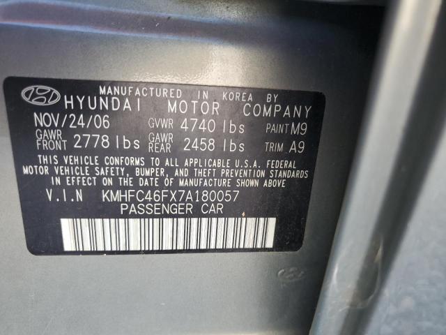 KMHFC46FX7A180057 - 2007 HYUNDAI AZERA SE GRAY photo 12