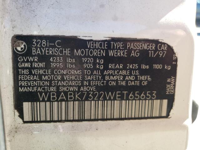 WBABK7322WET65653 - 1998 BMW 328 IC WHITE photo 12