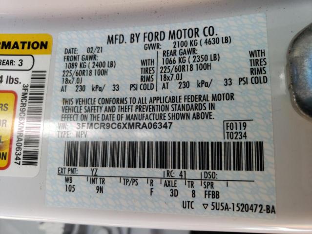 3FMCR9C6XMRA06347 - 2021 FORD BRONCO SPO OUTER BANKS WHITE photo 12