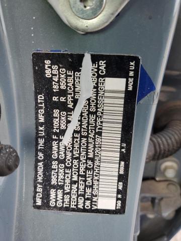 SHHFK7H79HU201597 - 2017 HONDA CIVIC EXL ლურჯი ფოტო 13