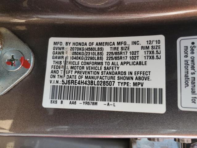 5J6RE4H43BL028507 - 2011 HONDA CR-V SE GRAY photo 12