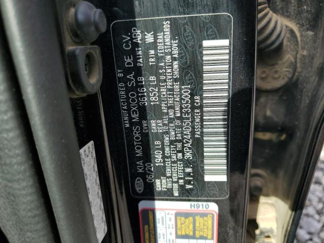 3KPA24AD5LE335001 - 2020 KIA RIO LX BLACK photo 12