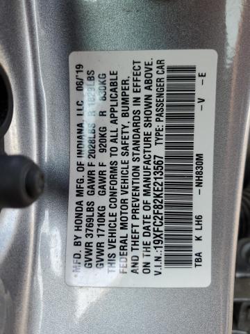 19XFC2F82KE213567 - 2019 HONDA CIVIC SPORT Silber Foto 12