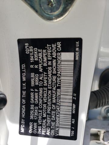SHHFK7G47JU217858 - 2018 HONDA CIVIC SPORT WHITE photo 12