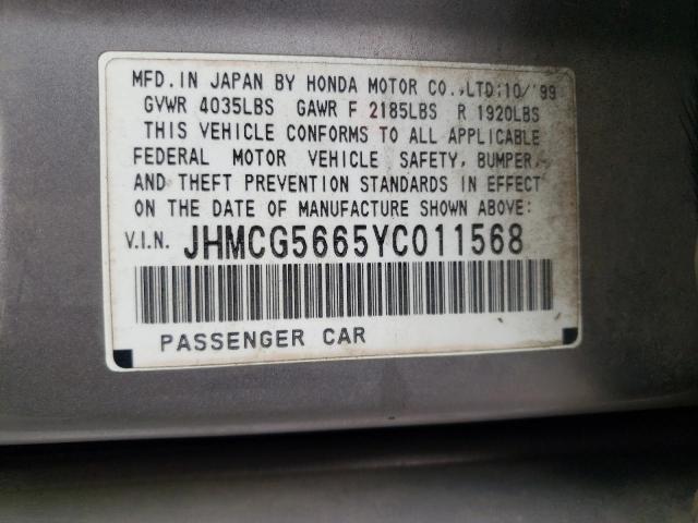 JHMCG5665YC011568 - 2000 HONDA ACCORD EX GRAY photo 13