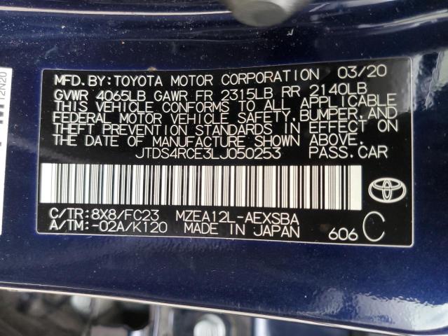 JTDS4RCE3LJ050253 - 2020 TOYOTA COROLLA SE BLUE photo 13