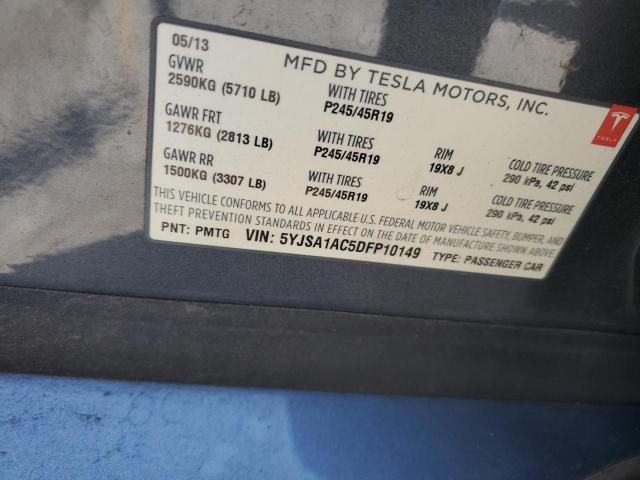 5YJSA1AC5DFP10149 - 2013 TESLA MODEL S ნაცრისფერი ფოტო 12