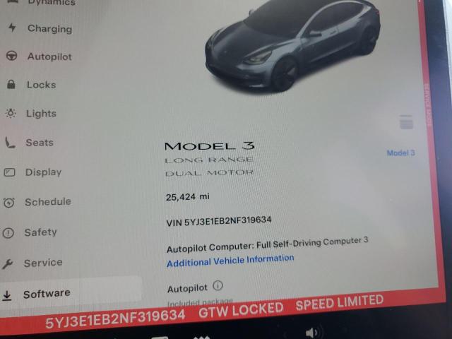 5YJ3E1EB2NF319634 - 2022 TESLA MODEL 3 Gris photo 9